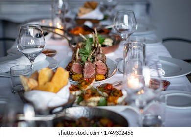 Intimate Fine Dinning With Lamb Chops And Table Setting