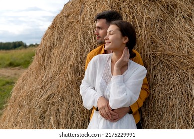 Intimate Wedding At The Nature Romantic Couple Next To The Haystack