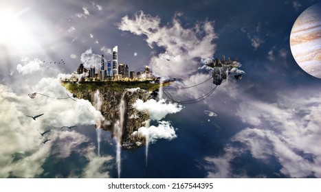 Into the great blue yonder. Illustration of a cloudscape. - Shutterstock ID 2167544395
