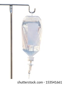 Intra venous fuid with stand on white background.