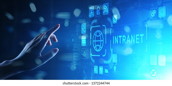 Intranet Business Corporate communication document management system dms. Privacy cybersecurity technology concept on virtual screen. - Shutterstock ID 1372244744
