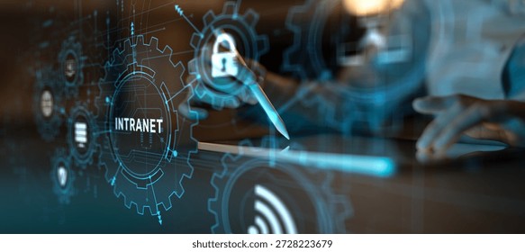 Intranet Network and Data Security Infrastructure Illustrated on Digital Interface.