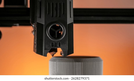 Intricate 3D printer head, layer by layer symphony, tech wizardry, solstice innovation celebration, steampunk dreams, 3D printer, 3D printing