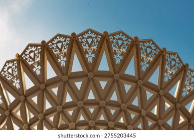 Intricate Architectural Pattern of a Decorative Structure Against a Clear Sky