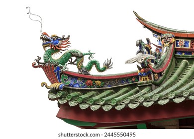 Intricate Dragon Sculptures on Chinese Temple Roof - Powered by Shutterstock