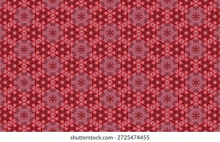 An intricate snowflake-like pattern created with hexagonal red floral motifs for a festive and vibrant look.