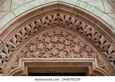 Intricate stone carving detail on a historic building in Budapest, Hungary. Perfect for showcasing European architecture, heritage, and ornamental designs. - Powered by Shutterstock