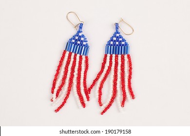 Intricately Beaded Fashion Jewelry Of American Flag Earrings