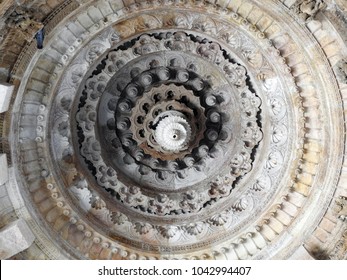 Intricately Carved Ceiling Of Sabhamandapa (the Assembly Hall) At Modhera Sun Temple Complex, Which Is Located At Mehsana District, Gujarat, India.