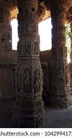 Intricately Carved Pillars Of Sabhamandapa (the Assembly Hall) At Modhera Sun Temple Complex, Which Is Located At Mehsana District, Gujarat, India.