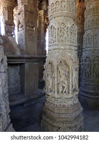 Intricately Carved Pillars Of Sabhamandapa (the Assembly Hall) At Modhera Sun Temple Complex, Which Is Located At Mehsana District, Gujarat, India.