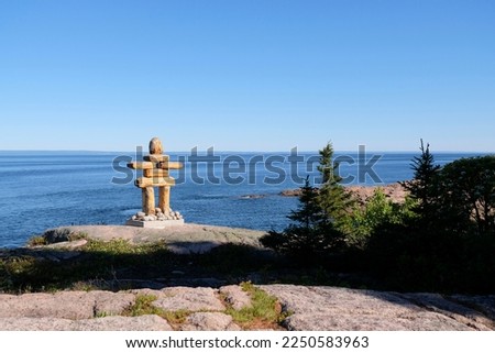 Inukshuk at the coast in Essipit, Québec on Innu territory