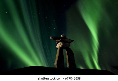 Inukshuk inukchuk Saskatchewan Northern Lights Aurora