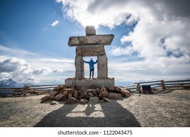Inukshuk rock statue on top of Whistler mountain, Canada