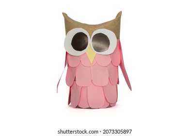 The invention and decoration of items from empty toilet paper roll and color paper is owl isolated on white background included clipping path. - Shutterstock ID 2073305897