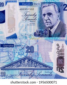 Inventor Henry George “Harry” Ferguson. Portrait From Northern Ireland 20 Pounds Danske 2020 Polymer Banknotes.