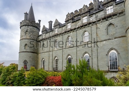 Inveraray Castle, a country house near Inveraray, county of Argyll, western Scotland, on shore of Loch Fyne. Seat of Duke of Argyll, chief of Clan Campbell.