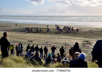 Invercargill, New Zealand - 28th November, 2015: Bike Enthusiasts Gather At Oreti Beach To Witness The Beach Racing Event As Part Of The 2015 Burt Munro Challenge. 