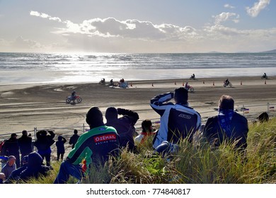 Invercargill, New Zealand - 28th November, 2015: Bike Enthusiasts Gather At Oreti Beach To Witness The Beach Racing Event As Part Of The 2015 Burt Munro Challenge. 