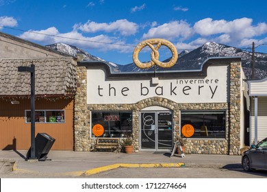 INVERMERE, CANADA - MARCH 18, 2020: the bakery store in small town british columbia.