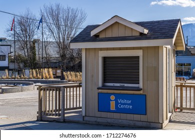 INVERMERE, CANADA - MARCH 18, 2020: closed visitor centre in small town british columbia.