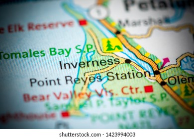 Inverness. California. USA On A Map