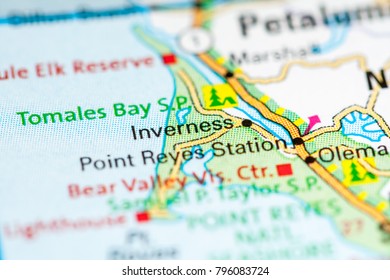 Inverness. California. USA On A Map