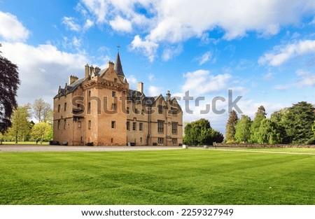 Inverness, Highlands, Scotland - Mai 13, 2022: Brodie Castle near Inverness in Scotland. Now run by the National Trust it is a popular highland tourist attraction. 