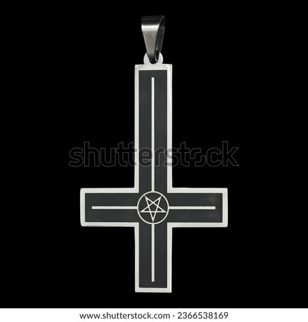 Inverted cross with a pentagram. Black Metal. Occult Subject, Satanism, Baphomet, Devil, Satan, Lilith, Sigel, Beelzebub, Dark Magic. Accessory for rockers, bikers, metalheads, goths and punks.
