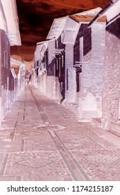 Inverted Photo Of A Street At Town Of Carani, Yauyos Province Of Lima In Perú                            