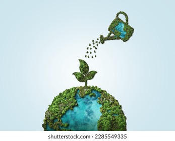 Invest in our planet. Earth day 2023 concept background. Ecology concept. Design with globe map drawing and leaves isolated on white background.  - Shutterstock ID 2285549335