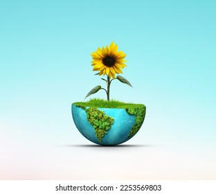 Invest in our planet- World Environment day concept design. Happy Environment day, 05 June. Green earth with sunflower plant isolated on white background.  - Powered by Shutterstock