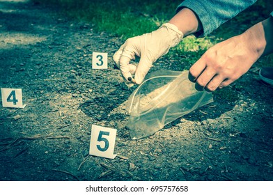 Investigator Collects Evidence Cigarette Butt Crime Stock Photo ...