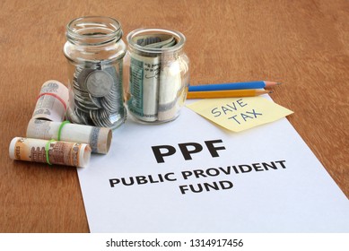 Investment Of Indian Rupees In Public Provident Fund (ppf), A Low-risk Investment Option, For Saving Tax, Concept.