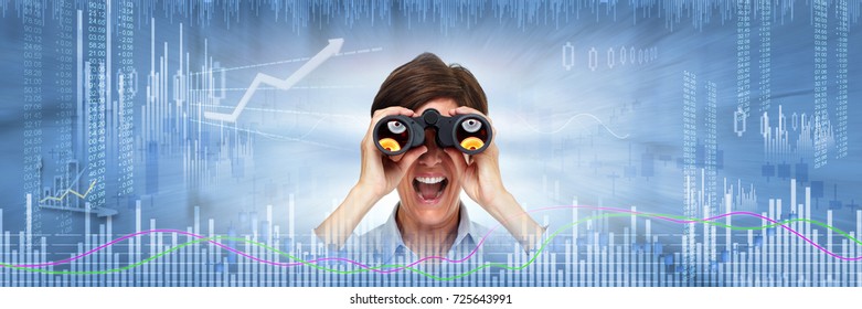 Investor woman with binoculars - Shutterstock ID 725643991