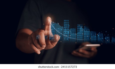 Investors set target analysis charts and global economic growth development graphs, Setting conceptual growth goals based on corporate valuation Correlation of investment plans in the stock market.