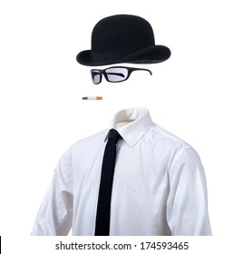 Invisible man on white background
