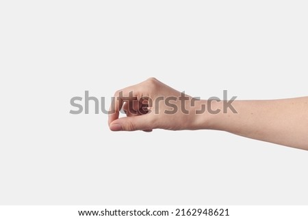 Invisible object holding hand isolated on white