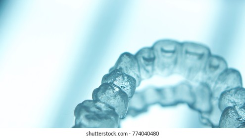 Invisible Teeth Retainers Orthodontic Brackets. Plastic Modern Straighterners To Correct Tooth Alignment.