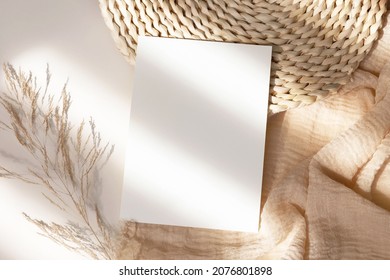 Invitation Card Mockup 5x7 On Beige Background