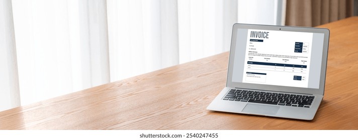 Invoice on computer screen from accounting application. Computer program for financial and budget of corporate business. Snugly.