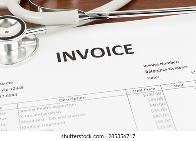 Invoice With Stethoscope Concept Medical Expense; Document Is Mock-up