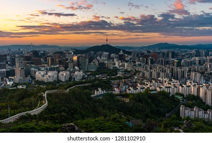 Inwangsan Mountain Seoul, Beautiful landscape in the mountains at sunrise. Seoul ,South Korea.