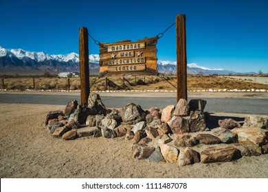 Inyo County, California / USA - Nov 17, 2017: Entrance Gate To Manzanar, The American Concentration WWII Japanese Internment Camp Located Between Lone Pine And Independence.