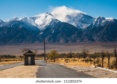 Inyo County, California / USA - Nov 17, 2017: Entrance Gate To Manzanar, The American Concentration WWII Japanese Internment Camp Located Between Lone Pine And Independence.