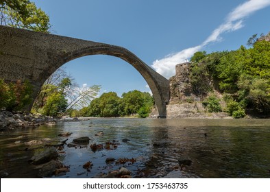 Ioannina konitsa historic old traditional Stone bridge of Aoos river gorge in the mountains of pindos near zagorochoria built in 1870 by the Foreman Ziogas Frontzos from Pyrsogianni in epirus greece