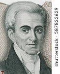 Ioannis Kapodistrias (1776-1831) face portrait on Greek 500 drachmes (1983) banknote,  Greece money close up. Founder of the modern Greek state, national hero of Greece.