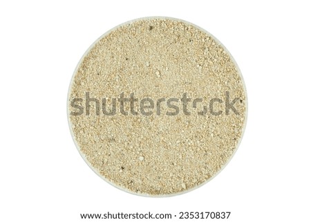 Ion-exchange Sand for water softening beads or granules texture background. Sand water filter for residential drinking or industrial texture surface isolated on white background,top view