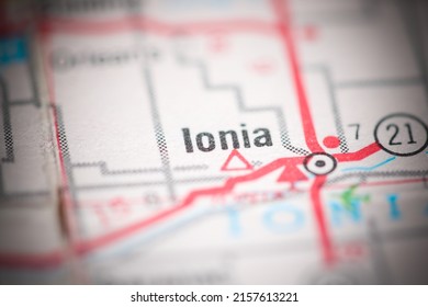 Ionia. Michigan. USA On A Geography Map.