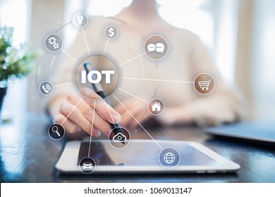 IOT. Internet of Thing concept. Multichannel online communication network digital 4.0 technology internet wireless application development mobile smartphone app.